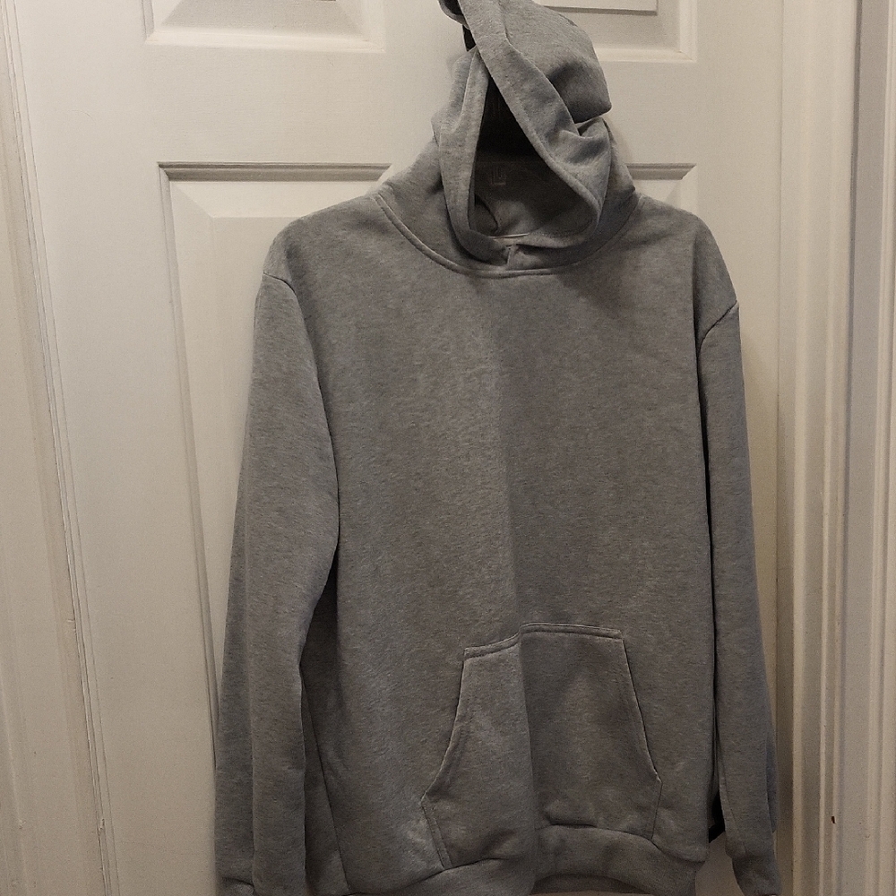 Mens Medium Gray Hoodie with Bold Black Text. Its Almost A Large. Brand New - Picture 3 of 4